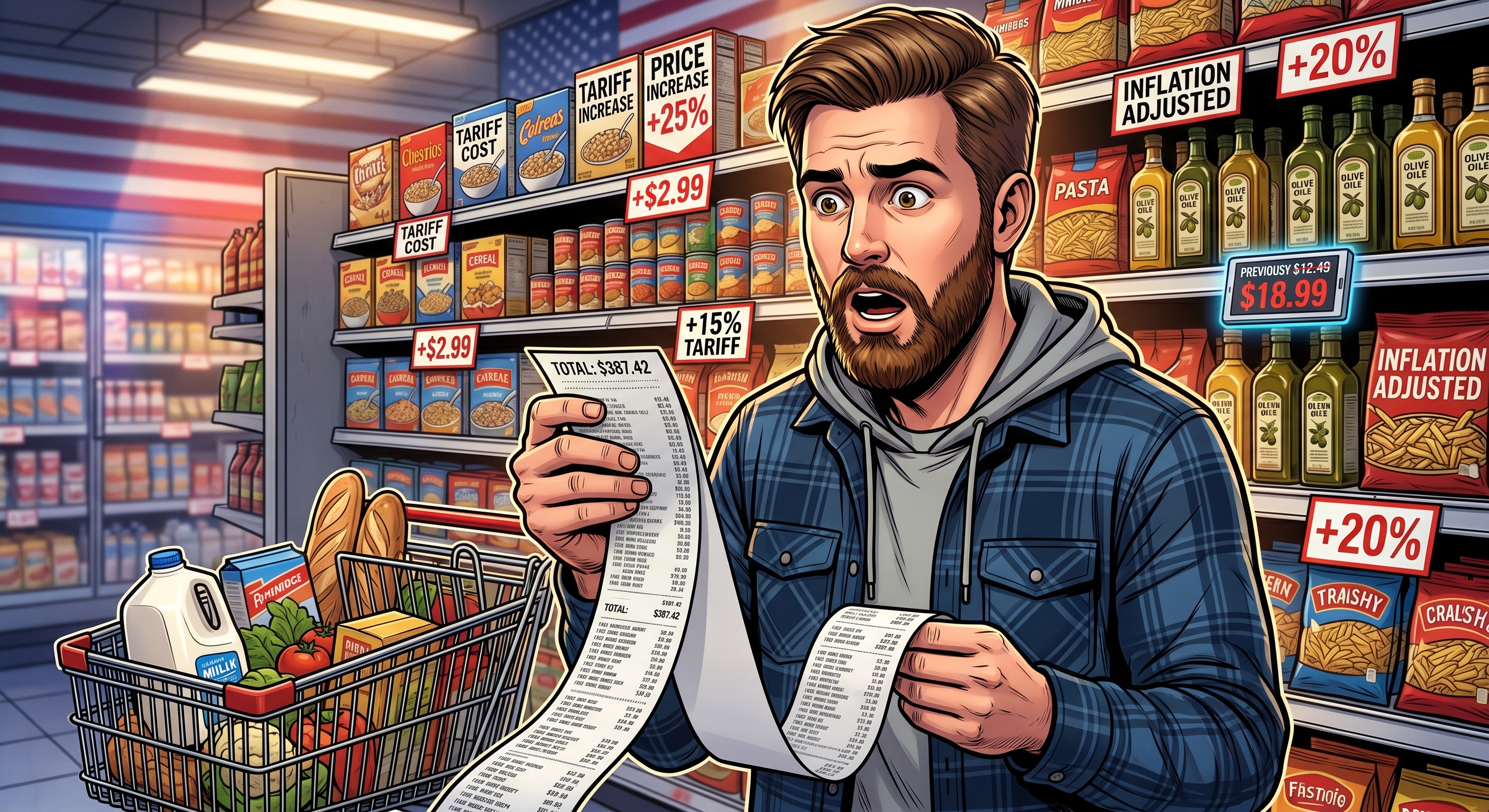 American shopper shocked by grocery receipt and tariff price increases